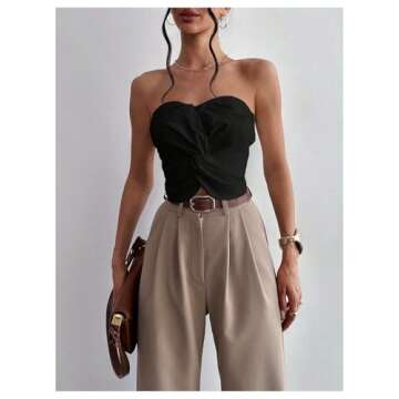 GORGLITTER Women's Strapless Tube Top Open Back Sleeveless Smocked Twist Bandeau Top Going Out Summer Crop Tops 2025 Black X-Small