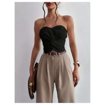 GORGLITTER Women's Strapless Tube Top Open Back Sleeveless Smocked Twist Bandeau Top Going Out Summer Crop Tops 2025 Black X-Small