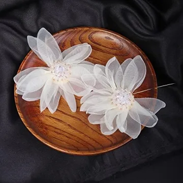 JWICOS Lightweight Bohemian Big Fabric Petal Drop Earrings for Women Chiffon Flower Floral Tassel Earrings for Vacation Wedding Daily Wearing (Ivory)