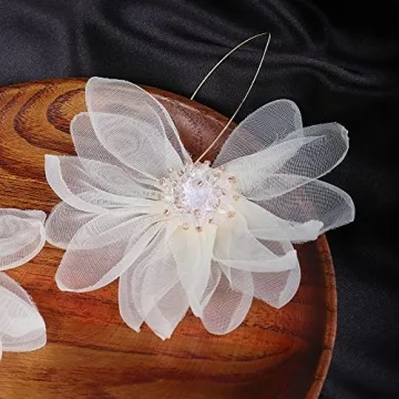 JWICOS Lightweight Bohemian Big Fabric Petal Drop Earrings for Women Chiffon Flower Floral Tassel Earrings for Vacation Wedding Daily Wearing (Ivory)