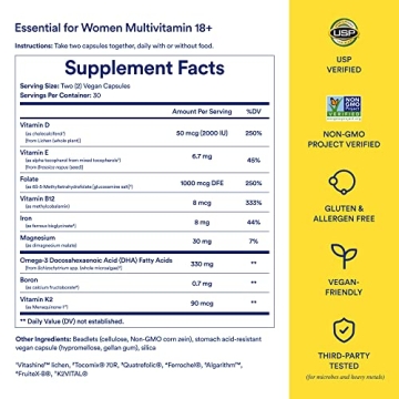 Ritual Multivitamin for Women 18+ with Vitamin D3 for Immune Support*, Vegan Omega 3 DHA, B12, Iron, Gluten Free, Non GMO, USP Verified, 30 Day Supply, 60 Capsules