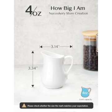 Nucookery Ceramic 4 Oz Creamer Pitcher Set, 2 Pack Creamer Container, Small Milk Pitcher Container, ...