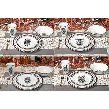 Harry Potter Hogwarts House Logos 16-Piece Dinnerware Set | Ceramic Dish Set