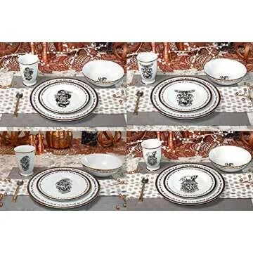 Harry Potter Hogwarts House Logos 16-Piece Dinnerware Set | Ceramic Dish Set