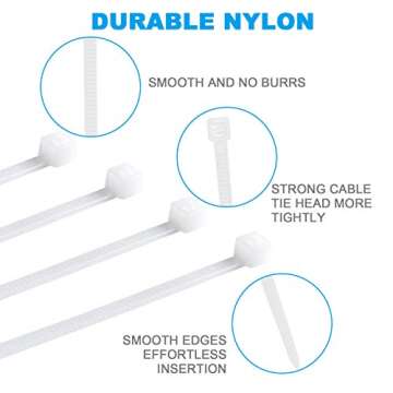 Hmrope 100pcs Cable Zip Ties White Heavy Duty 12 Inch, Premium Plastic Wire Ties Clear with 50 Pounds Tensile Strength, Self-Locking Nylon White Zip Ties for Indoor and Outdoor