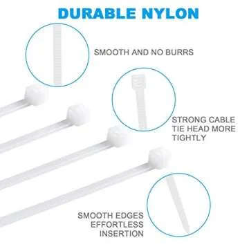 Hmrope 100pcs Cable Zip Ties White Heavy Duty 12 Inch, Premium Plastic Wire Ties Clear with 50 Pounds Tensile Strength, Self-Locking Nylon White Zip Ties for Indoor and Outdoor