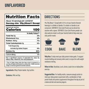 Isopure Zero Carb 100% Pure Whey Isolate Protein Powder, Lactose Free, Gluten Free, With Vitamins, Unflavored, 25g Protein Per Serving, 1 Lb, 16 Servings