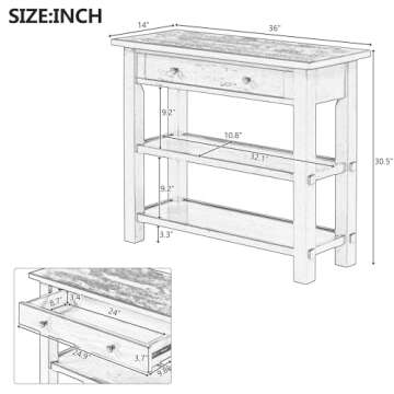 Retro Modern Entryway Console Table 36-Inch Small Wood Entry Sofa Table with Drawer & Storage Shelf ...