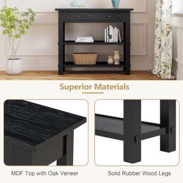 Retro Modern Entryway Console Table 36-Inch Small Wood Entry Sofa Table with Drawer & Storage Shelf for Living Room Entrance Hallway, Black