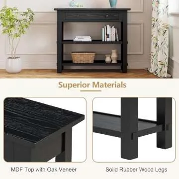 Retro Modern Entryway Console Table 36-Inch Small Wood Entry Sofa Table with Drawer & Storage Shelf for Living Room Entrance Hallway, Black