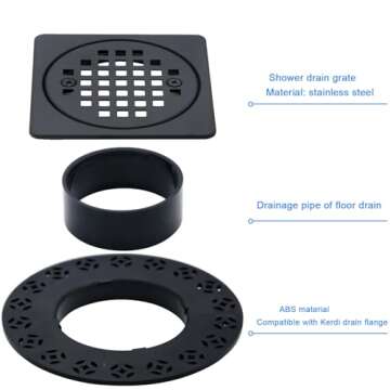 4 Inch Drain Grate Kit Compatible with Schluter Kerdi-Drain Flange Square Shower Floor Drain SS304 Stainless Steel and ABS Material - CUPC Certification, Matte Black