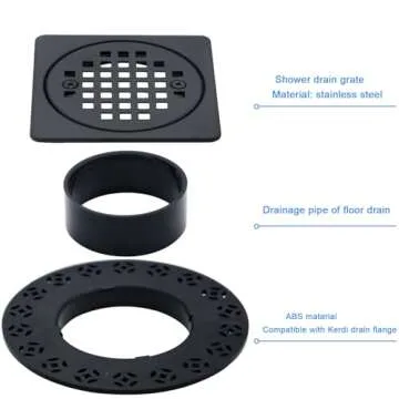 4 Inch Drain Grate Kit Compatible with Schluter Kerdi-Drain Flange Square Shower Floor Drain SS304 Stainless Steel and ABS Material - CUPC Certification, Matte Black