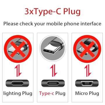 GELRHONR USB C Splitter Cable,USB A Male to 3 Type-C Male Charge Cable,3 in 1 Nylon Braided Charging Cord with 3x0.2m Cable, 5A Fast Charge,Compatible with Mobile/Android and More （0.65FT-0.2M）