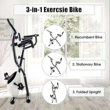 Merax Fitness Folding Exercise Bike, 3 in 1 Foldable Stationary Bikes for Home, Indoor Upright X-Bik...