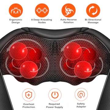 WERTYI Shiatsu Neck Massager, Electric Neck and Back Massager with Heat, 3D Kneading Massage Pillow ...