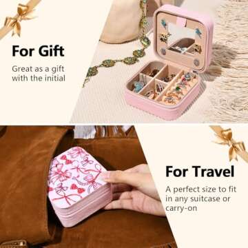 CEELGON Western Tooled Travel Jewelry Box Case Gift Pink Bows Print Embossed Jewelry Organizer Christmas Gifts for Teen Girls Cowgirl Stuff Portable Travel Accessories for Women (Pink Bows)