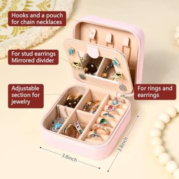 CEELGON Western Tooled Travel Jewelry Box Case Gift Pink Bows Print Embossed Jewelry Organizer Christmas Gifts for Teen Girls Cowgirl Stuff Portable Travel Accessories for Women (Pink Bows)