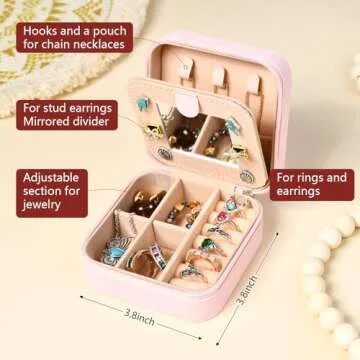 CEELGON Western Tooled Travel Jewelry Box Case Gift Pink Bows Print Embossed Jewelry Organizer Christmas Gifts for Teen Girls Cowgirl Stuff Portable Travel Accessories for Women (Pink Bows)