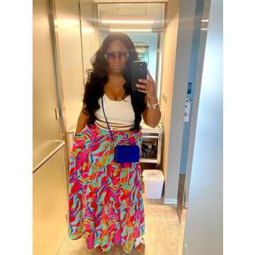 EARKOHA Womens Casual High Waist Tie Paisley Print Long Maxi Skirt with Pockets Multicolor XL