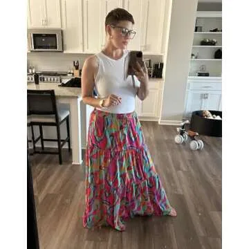 EARKOHA Womens Casual High Waist Tie Paisley Print Long Maxi Skirt with Pockets Multicolor XL