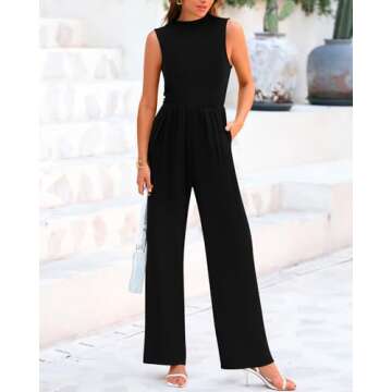 BTFBM One Piece Jumpsuits For Women Dressy Casual Spring Summer Outfits 2025 Sleeveless Mock Neck Wi...