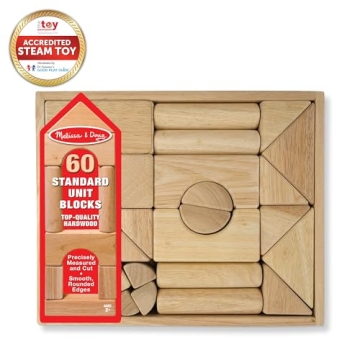 Melissa & Doug Wooden Building Blocks 60-Piece Set for Toddlers