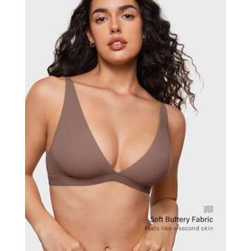 INLYRIC Women's Inbarely Soft Plunge Bralette - Deep V Unlined Triangle No Padding No Underwire Sexy...