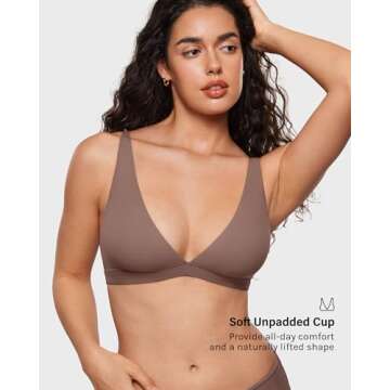 INLYRIC Women's Inbarely Soft Plunge Bralette - Deep V Unlined Triangle No Padding No Underwire Sexy Comfort Sleep Bra Brown Purple Medium