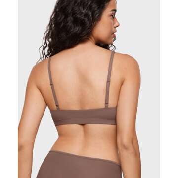 INLYRIC Women's Inbarely Soft Plunge Bralette - Deep V Unlined Triangle No Padding No Underwire Sexy Comfort Sleep Bra Brown Purple Medium