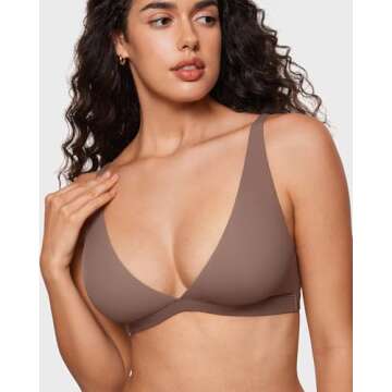 INLYRIC Women's Inbarely Soft Plunge Bralette - Deep V Unlined Triangle No Padding No Underwire Sexy Comfort Sleep Bra Brown Purple Medium