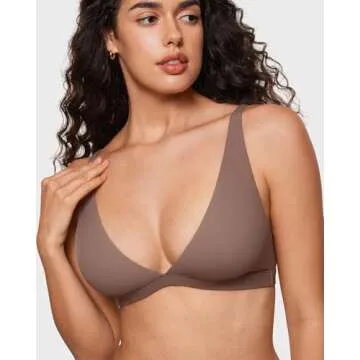INLYRIC Women's Inbarely Soft Plunge Bralette - Deep V Unlined Triangle No Padding No Underwire Sexy Comfort Sleep Bra Brown Purple Medium