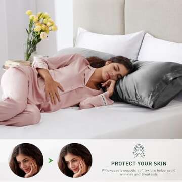 Love's cabin Body Pillow Cover, 20x54 inches Dark Grey Soft Satin Body Pillow case with Envelope Closure, Silky Slip Cooling Body Pillow Pillowcases for Hair and Skin, Similar to Silk Pillow Cases