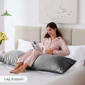 Love's cabin Body Pillow Cover, 20x54 inches Dark Grey Soft Satin Body Pillow case with Envelope Closure, Silky Slip Cooling Body Pillow Pillowcases for Hair and Skin, Similar to Silk Pillow Cases