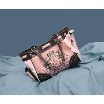 LAKEDREAM Y2K Women Vintage Retro Chic Embroidery Velvet Shoulder Bag Large Capacity E-girls Tote Bags Shopping Handbags (Pink)