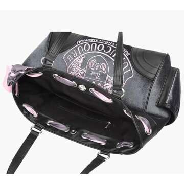 LAKEDREAM Y2K Women Vintage Retro Chic Embroidery Velvet Shoulder Bag Large Capacity E-girls Tote Bags Shopping Handbags (Pink)