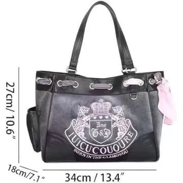 LAKEDREAM Y2K Women Vintage Retro Chic Embroidery Velvet Shoulder Bag Large Capacity E-girls Tote Bags Shopping Handbags (Pink)