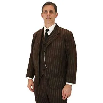 Historical Emporium Men's Wool Blend Bosworth Pinstripe Sack Coat 48 Brown