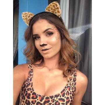 NIEBDVE Cat Ears Headband for Women Furry Leopard Print Cat Ear Hairband Cat Ear Headbands Adult Halloween Party Cosplay Cat Costume Hair Accessories for Girls Kids