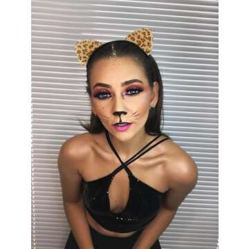 NIEBDVE Cat Ears Headband for Women Furry Leopard Print Cat Ear Hairband Cat Ear Headbands Adult Halloween Party Cosplay Cat Costume Hair Accessories for Girls Kids