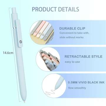 Lanxivi 5PCS Gel Pens Quick Dry Ink Pens Black Refill 0.5mm Fine Point Premium Retractable Ballpoint Pens Set