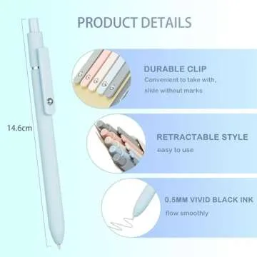 Lanxivi 5PCS Gel Pens Quick Dry Ink Pens Black Refill 0.5mm Fine Point Premium Retractable Ballpoint Pens Set