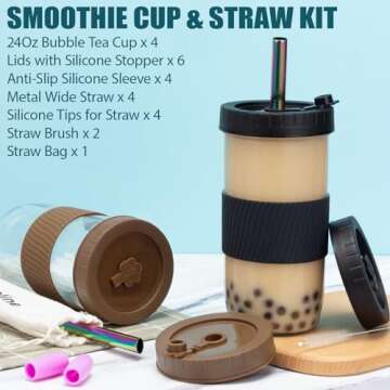 Eco-Friendly Reusable Bubble Tea Mason Jar Cup Set