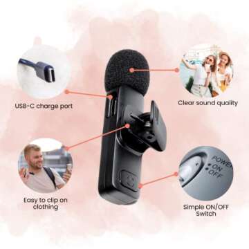 APLIXZI Wireless Lavalier Microphone for iPhone, iPad, Android & Laptop (Set of 2), 2.4GHz Mini Microphone for Video Recording, YouTube, TikTok, Vlogging, Interviews, Plug and Play, Noise Reduction