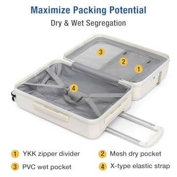 Stylish KYME 22-Inch Hardside Small Suitcase with Laptop Compartment