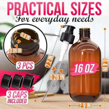 Aquuen 3 Pack Empty Amber Glass Pump Bottles 16oz Pump Bottles Refillable Containers for Essential O...