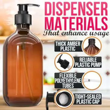 Aquuen 3 Pack Empty Amber Glass Pump Bottles 16oz Pump Bottles Refillable Containers for Essential Oils, Cleaning Products, Lotions, Aromatherapy, Durable Black Pumps