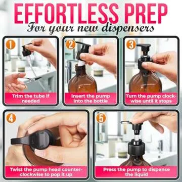 Aquuen 3 Pack Empty Amber Glass Pump Bottles 16oz Pump Bottles Refillable Containers for Essential Oils, Cleaning Products, Lotions, Aromatherapy, Durable Black Pumps