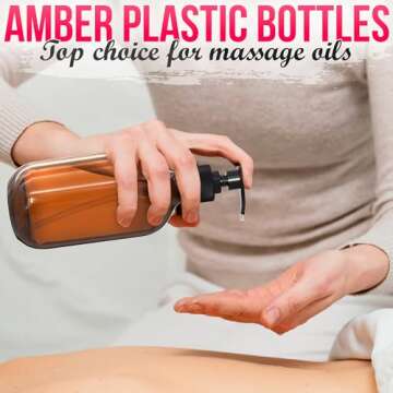 Aquuen 3 Pack Empty Amber Glass Pump Bottles 16oz Pump Bottles Refillable Containers for Essential Oils, Cleaning Products, Lotions, Aromatherapy, Durable Black Pumps