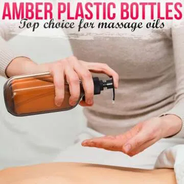 Aquuen 3 Pack Empty Amber Glass Pump Bottles 16oz Pump Bottles Refillable Containers for Essential Oils, Cleaning Products, Lotions, Aromatherapy, Durable Black Pumps