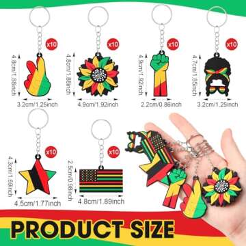 Ferreve 60 Pieces Black History Month Juneteenth Keychain African Afro Party Supplies Black Women Hanging Gift Keychain Accessories for Black and Red Juneteenth Freedom Day Party Decoration